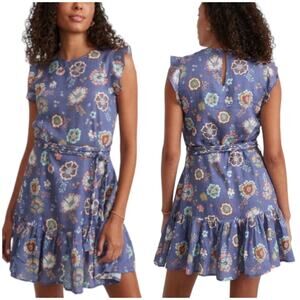 Marine Layer NWT Laney Mini Dress Linen Blend Marlin Hibiscus Size XL Rope Belt